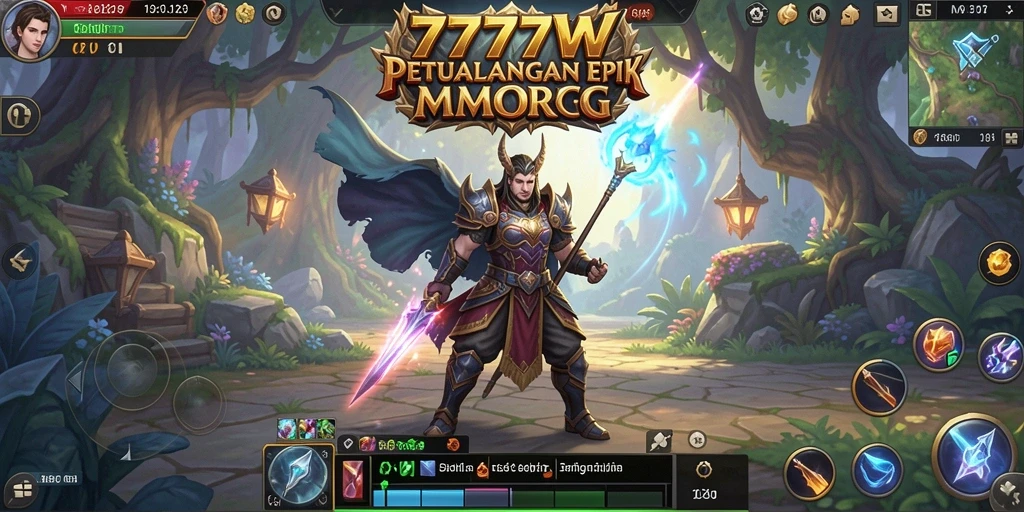 Tampilan gameplay mendebarkan dari 7777W dalam dunia MMORPG.
