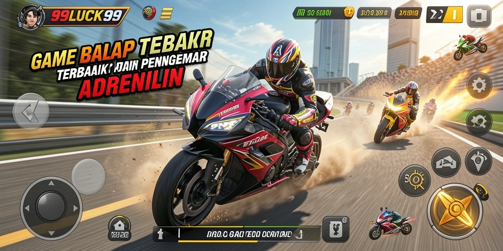 Menampilkan aksi balapan motor yang mendebarkan dari 99LUCK99.