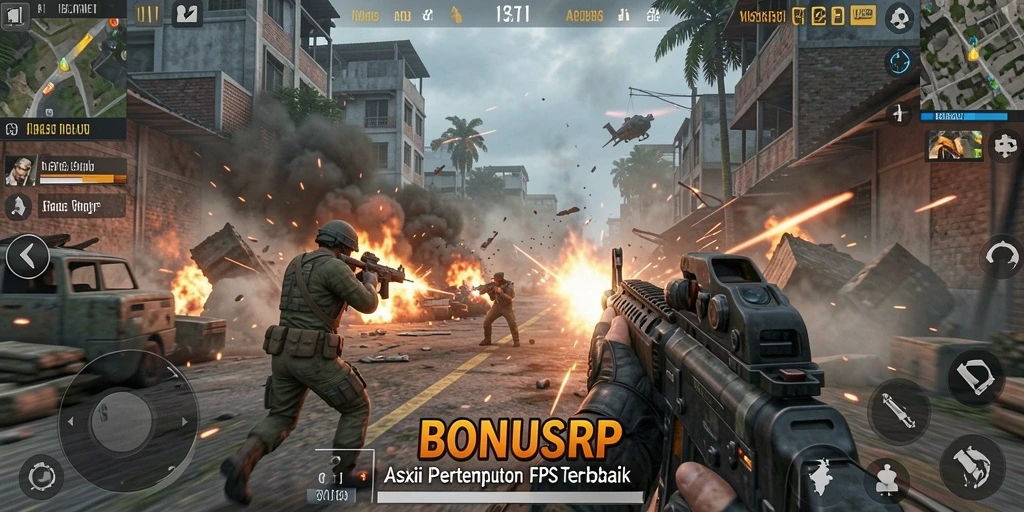 Screenshot gameplay BONUSRP menampilkan aksi tembak-menembak yang intens.