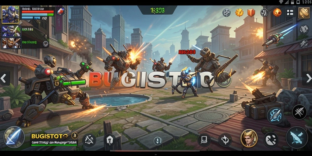 Screenshot gameplay BUGISTOTO menunjukkan pertempuran strategis yang intens.