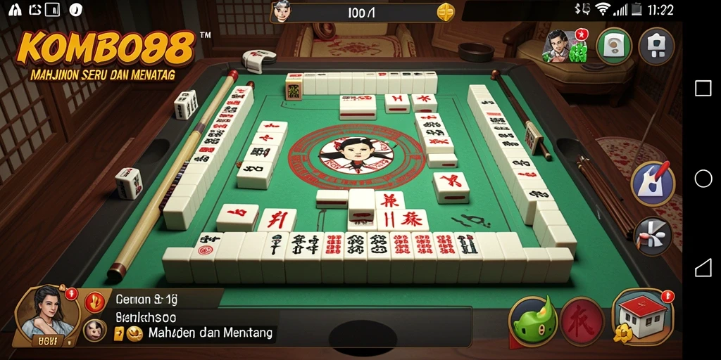 Screenshot gameplay KOMBO88 yang menunjukkan pengalaman bermain Mahjong yang seru.