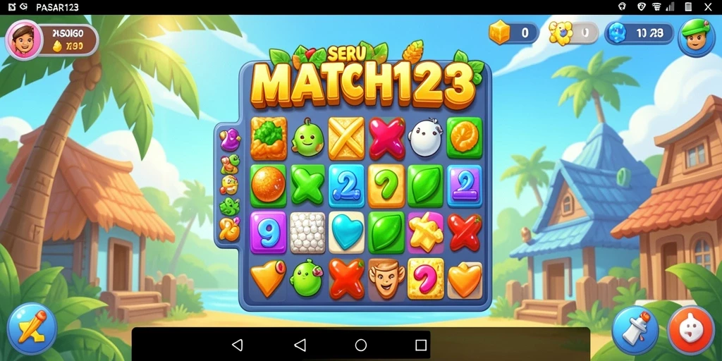 Tampilan gameplay seru PASAR123 dengan elemen Match-3 yang menarik.