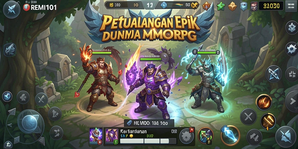 Screenshot REMI101 menampilkan pertarungan epik dalam dunia MMORPG.