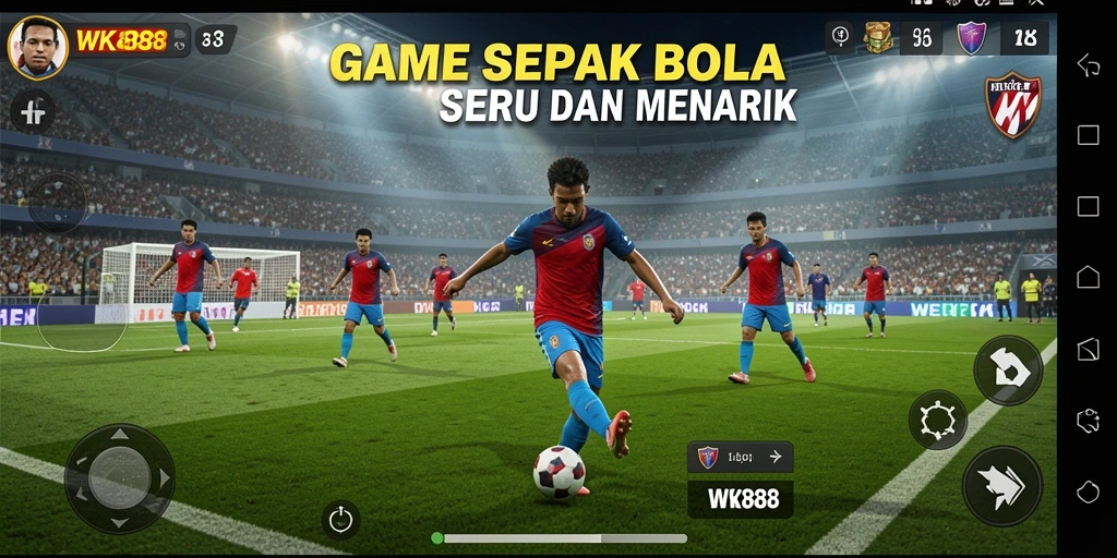 Tampilan gameplay WK888 yang realistis dalam pertandingan sepak bola.