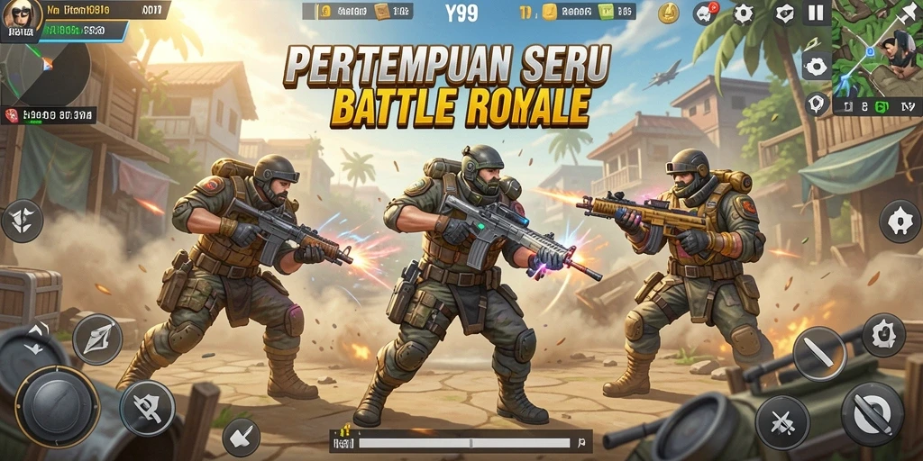 Screenshot Y89 menunjukkan aksi intens dalam pertempuran Battle Royale.